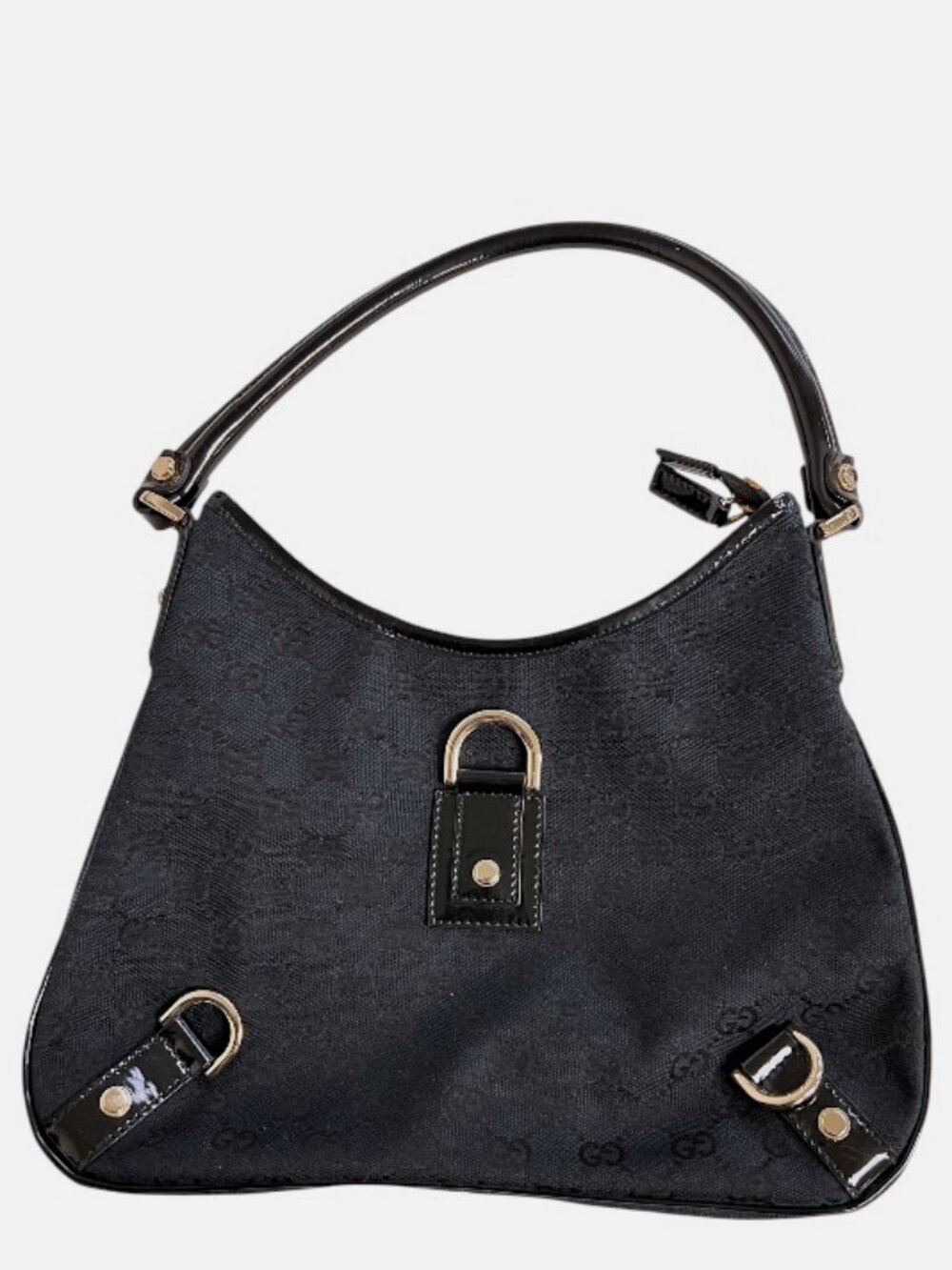 Gucci Women's Blue Black Vintage D-Ring GG Jacquard Abbey Canvas Shoulder Bag